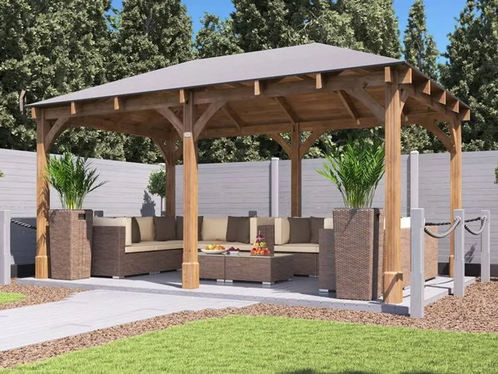 Dunster House Wooden Garden Gazebo 5x3m Heavy Duty With Roof Shingles Leviathan in Brown 2