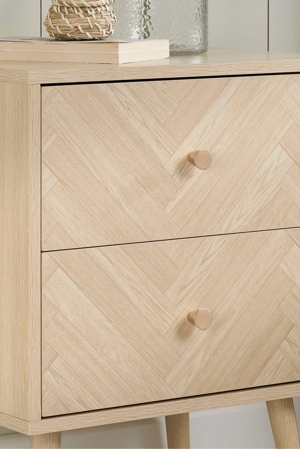 Birlea Pair of 2 Drawer Oak Bedside Cabinet Herringford Chevron in Natural 2
