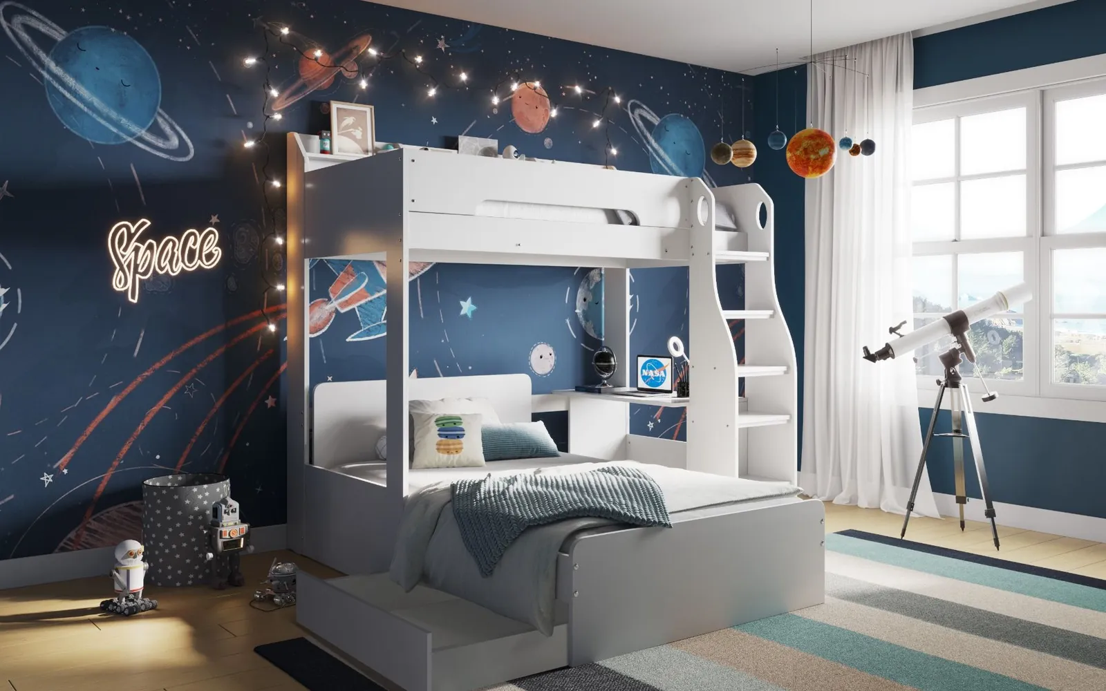 Flair Cosmic L Shaped Triple Bunk Bed in White