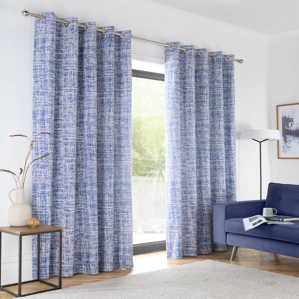 Portfolio Home Maine Geometric Abstract Fully Lined Eyelet Curtain Set 2 Panel Pair in Blue 1