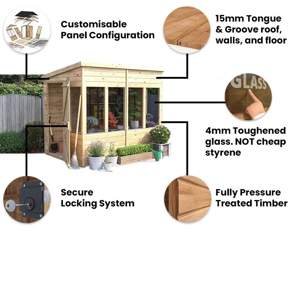 Dunster House Wooden Potting Shed Pent Roof W4' x D10' (W1.2 x D3.0m) Overlord Modular in Brown 3