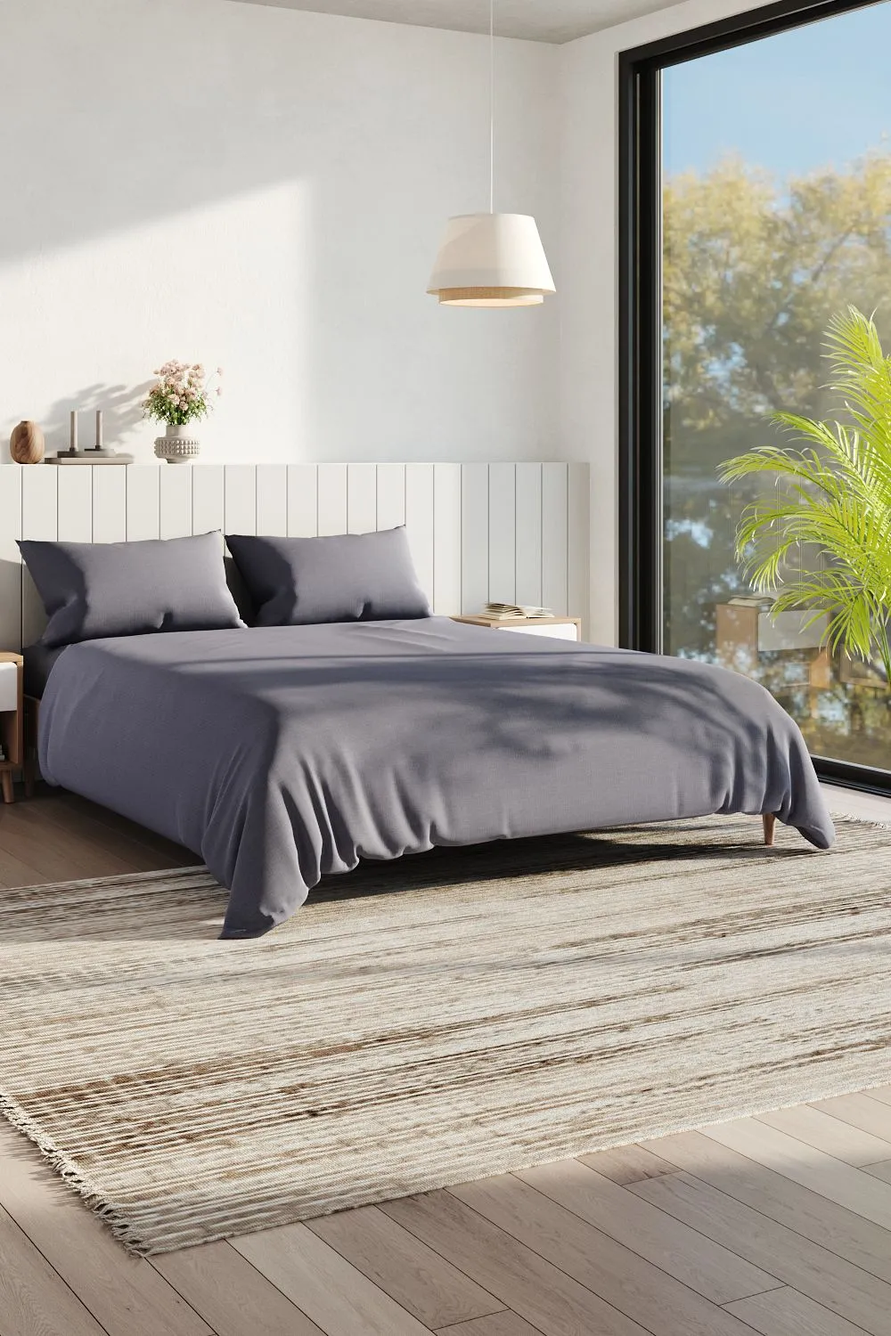 Living and Home King Duvet Cover and Flat Sheet Set with 2 Pillowcases Solid Color Soft Brushed Fibe Four-Piece Set in Grey