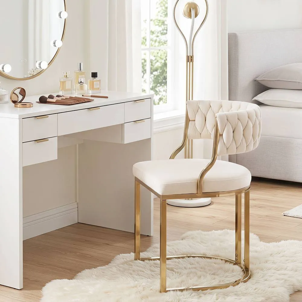 Costway 2PCS Velvet Dining Chairs Modern Woven Upholstered Accent Chairs in White 3