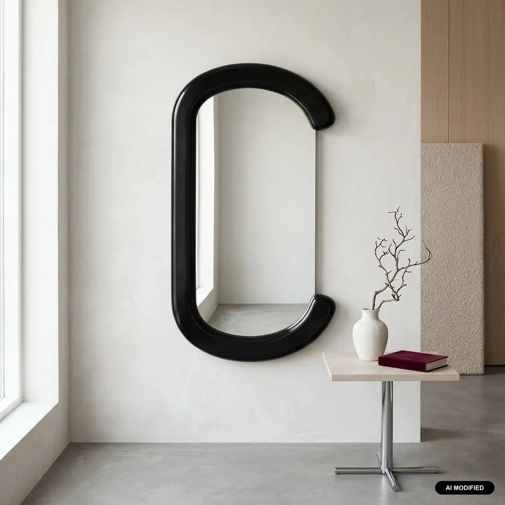 sweeek Oval mirror with wood decor 91cm in Black