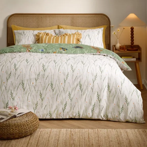 furn Meadow Flora Reversible Printed Duvet Set Single, Green 3