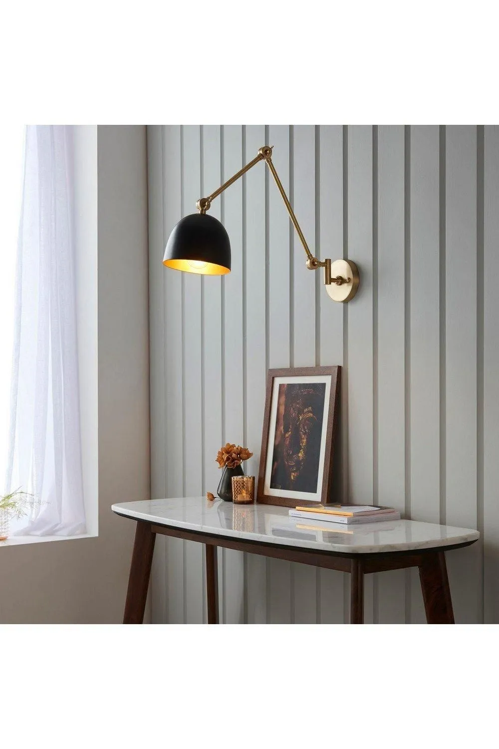 Netlighting Lehal Dome Adjustable Arm Wall Lamp Antique Solid Brass Matt Black in Gold 3