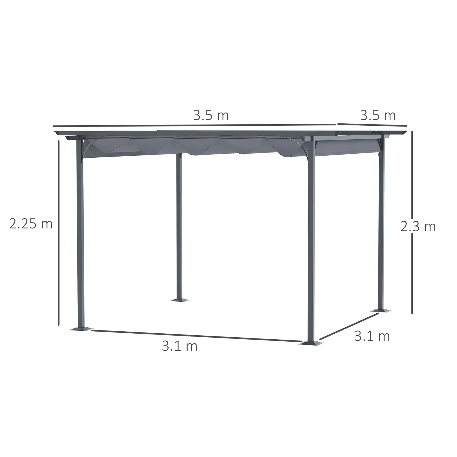 OUTSUNNY 3.5 x 3.5M Steel Pergola Gazebo Backyard Porch Awning Retractable Canopy in Grey 3