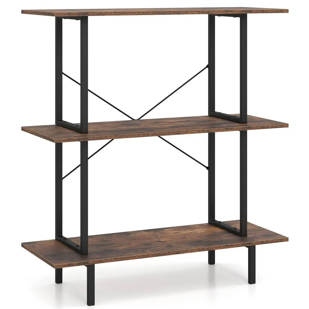 Costway 3-Tier Bookshelf Industrial Bookcase w/ Open Shelves Display Shelf in Brown 5