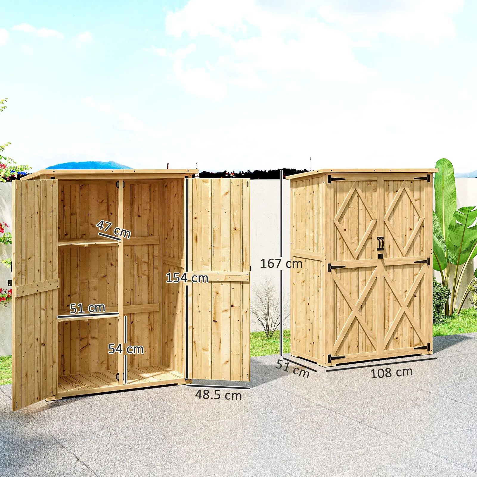 OUTSUNNY Wooden Tool Storage Cabinet with Double Doors, Natural 3