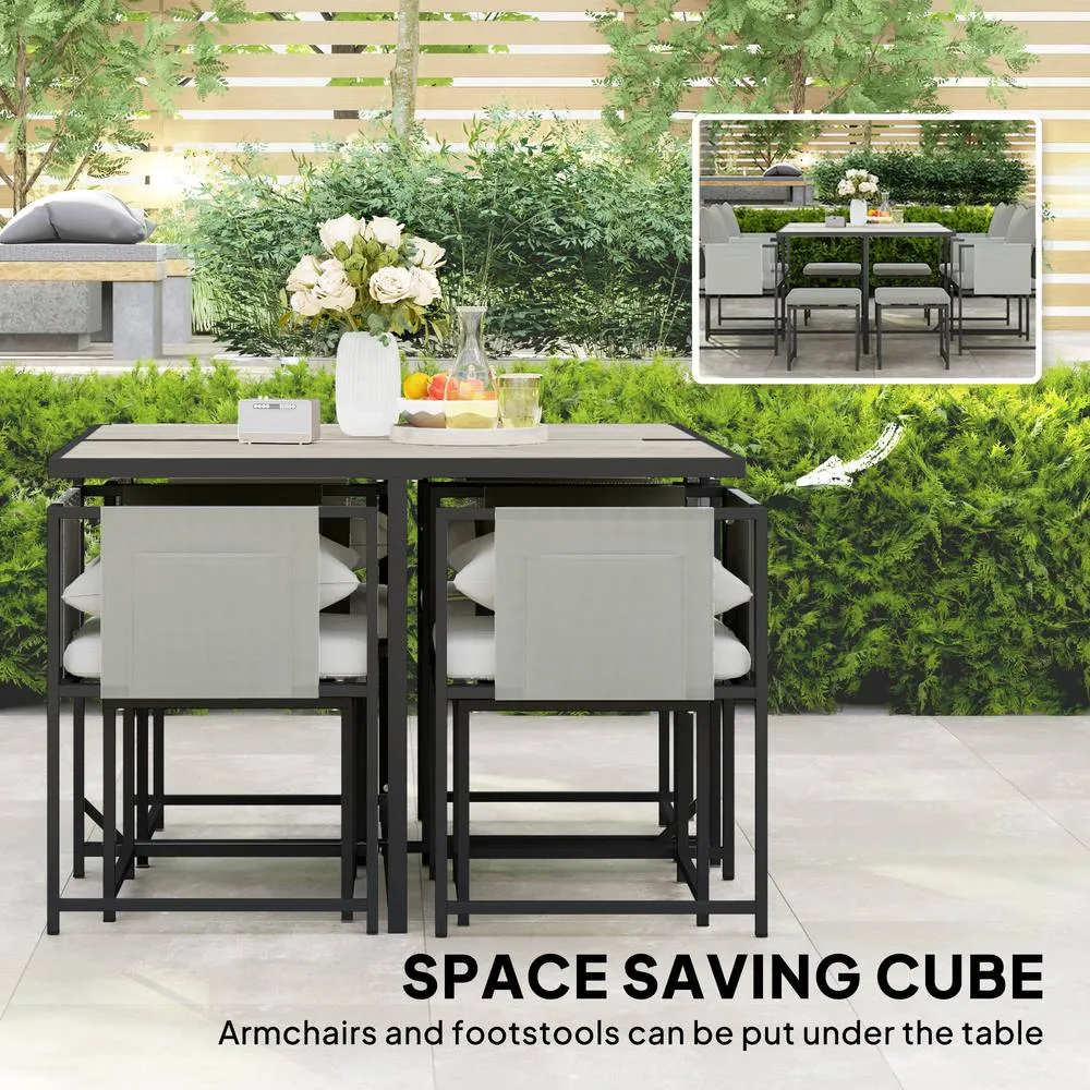 OUTSUNNY 8 Seater Garden Dining Set, Cube Garden Furniture with Cushions in Dark Grey 4