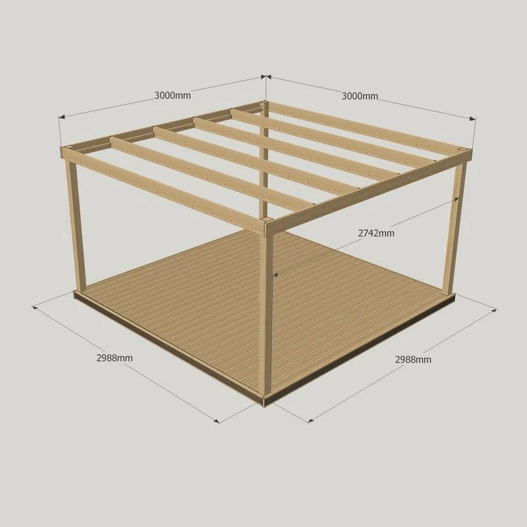 Rutland County Garden Furniture Ltd Box Pergola & Decking Kit - Wood - L300 x W300 cm - Light Green 3