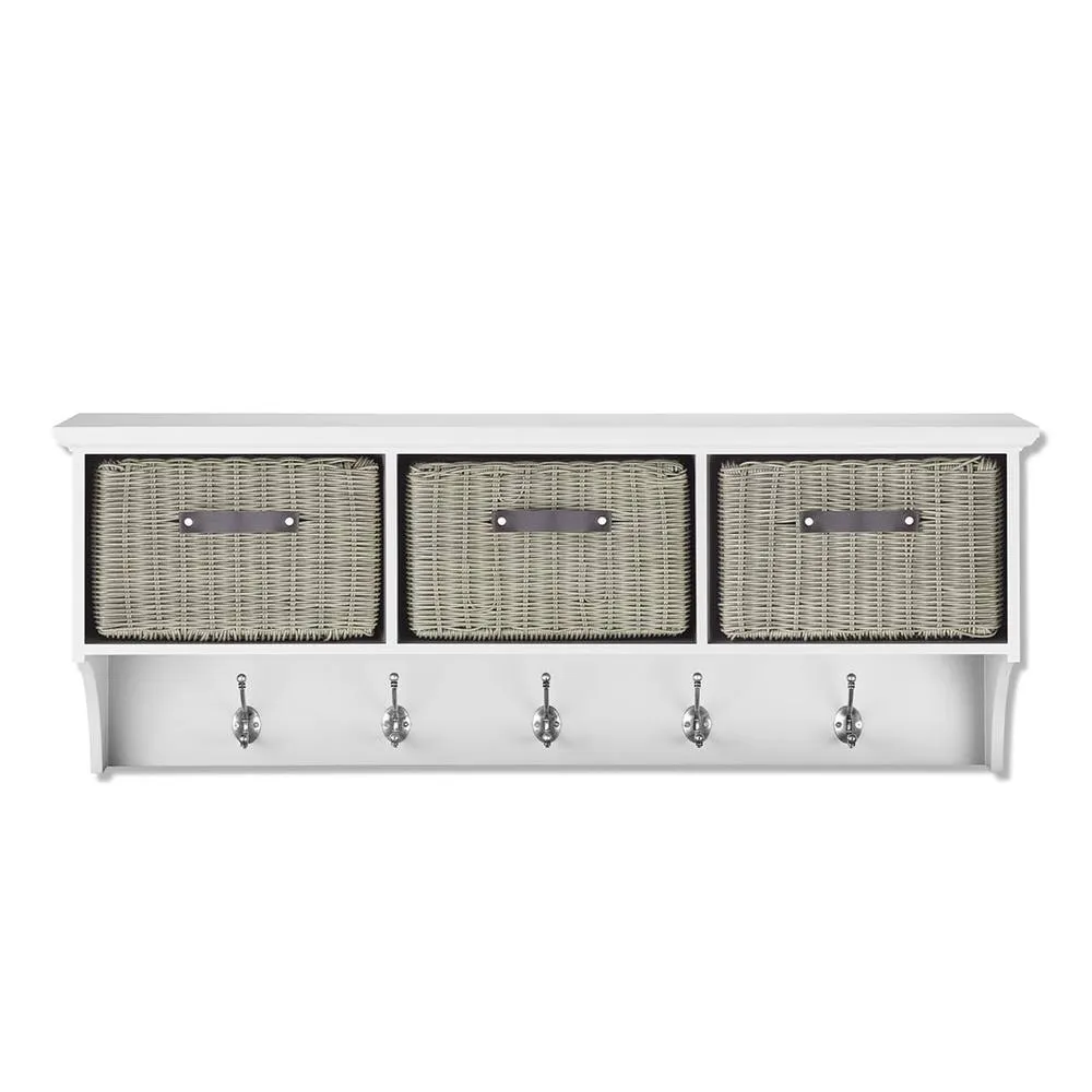 Statement Furniture Tetbury 3 Grey Faux Rattan Basket & Grey Cushion Hallway Set in White 4