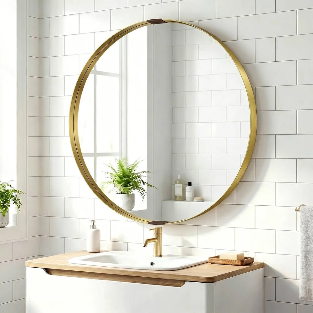 HOMCOM Wall Mirror 61 cm, Wall Mounted Bathroom Mirror in Gold 1