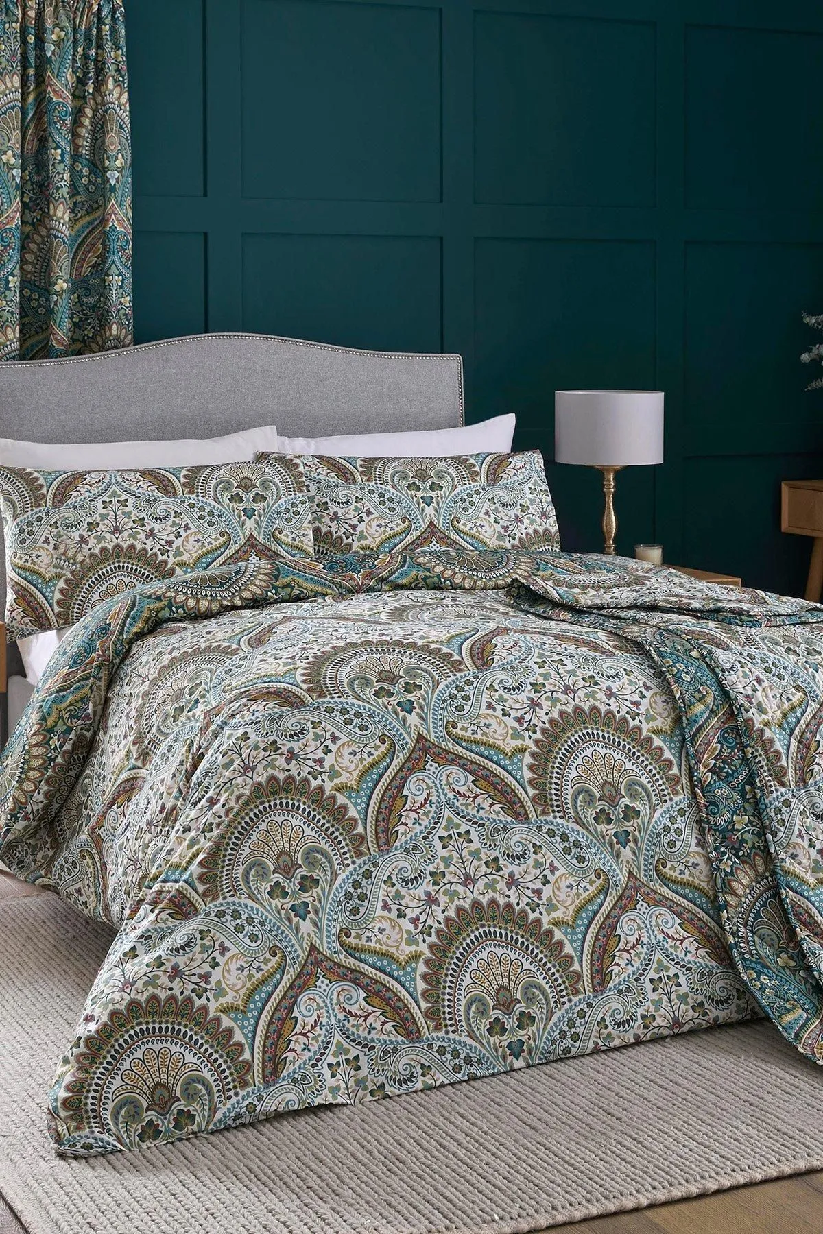 Dreams & Drapes 'Palais' Rich Jacobean Damask Print Duvet Cover Set in Teal 5