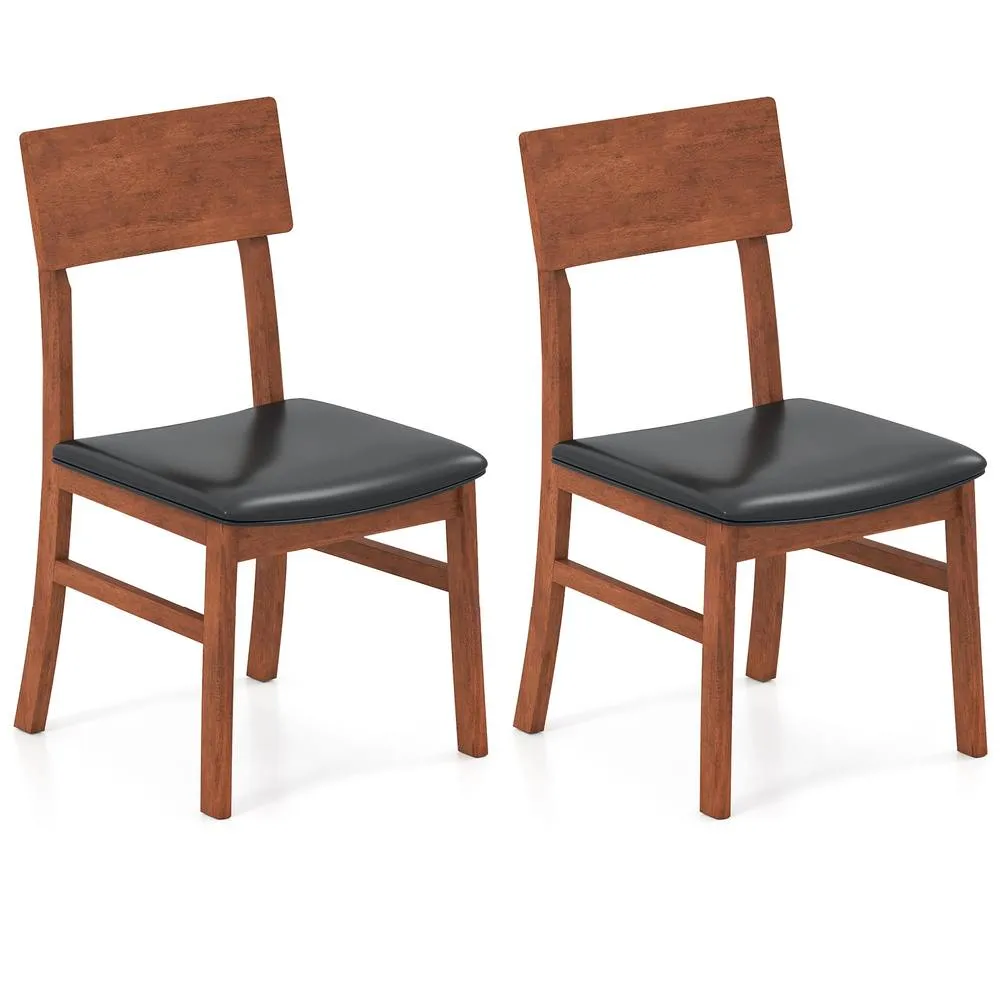 Costway Modern Dining Chair Set of 2 Wooden Kitchen Chair W/ Upholstered Seat in Black