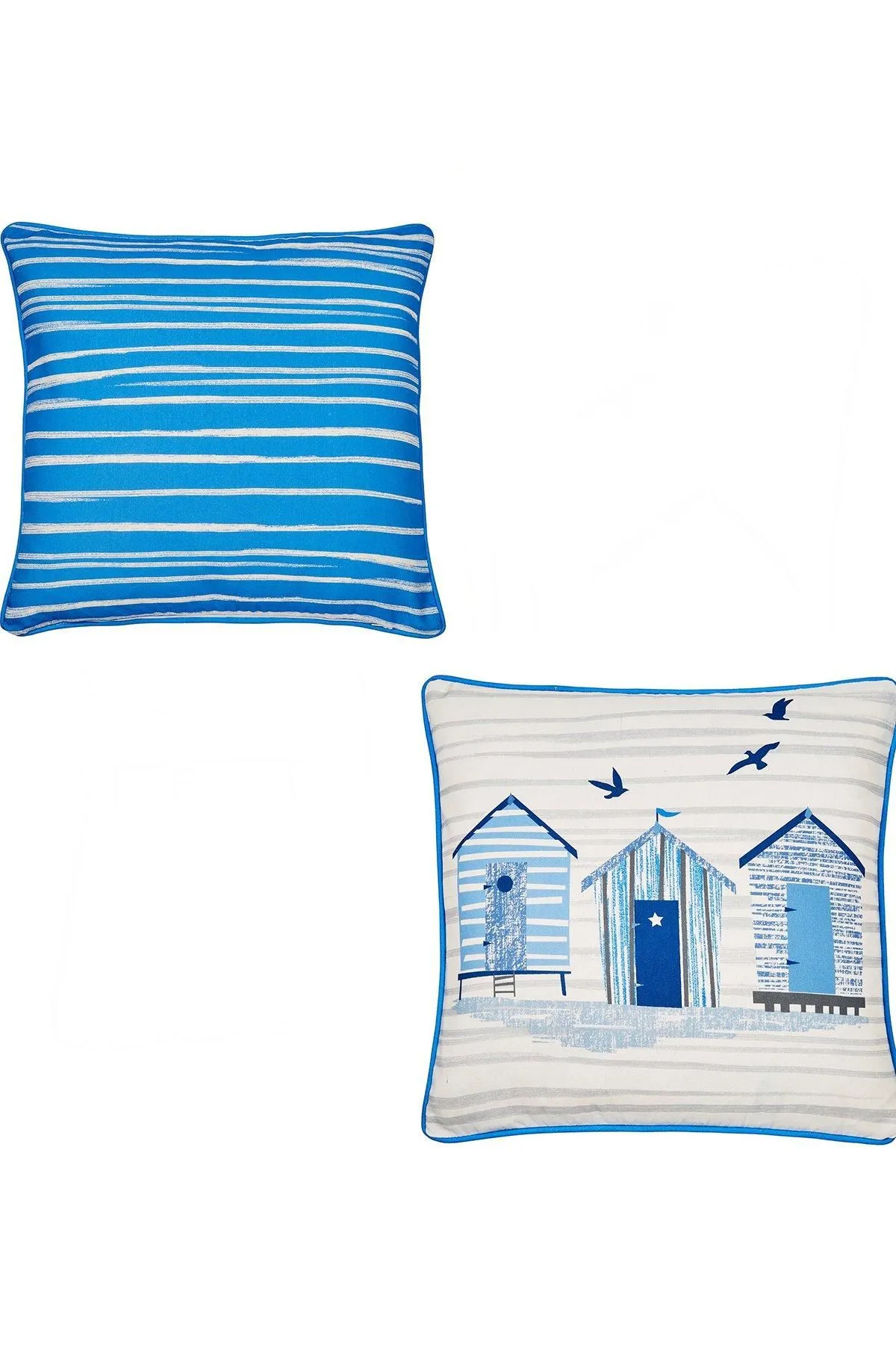 Fusion 'Beach Huts' Outdoor Water & UV Resistant Garden Filled Bench Cushion in Blue 4