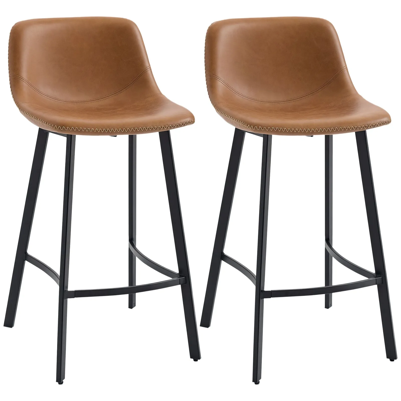 HOMCOM Industrial Bar Stools Set of 2, Upholstered Kitchen Stool in Brown 2