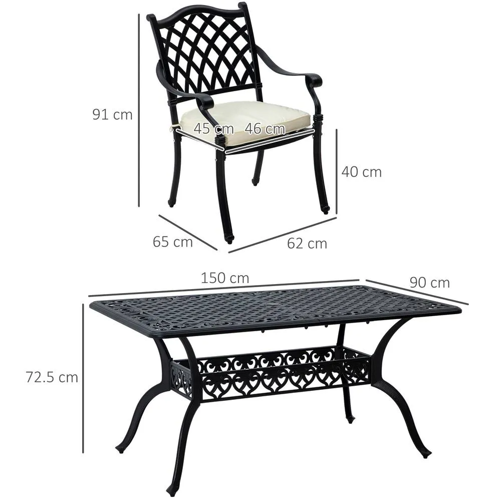 OUTSUNNY 7-PC Cast Aluminum Patio Dining Set w/ Umbrella Hole & Cushion in Black 3