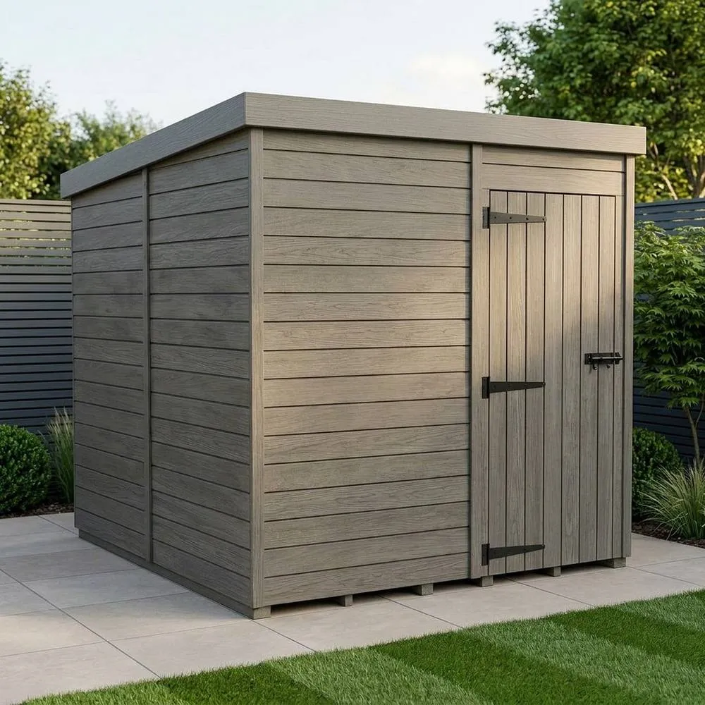 Buttercup Farm 8ft x 10ft Composite Pent Garden Shed Single Door No Windows - Grey 2