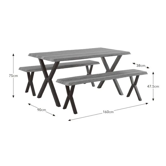 Ezra II 6 Seater Rectangular Dining Table with 2 Benches 6