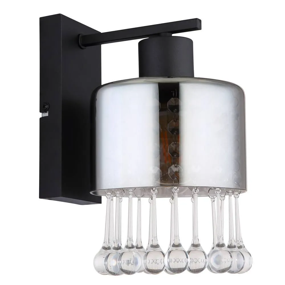 Netlighting Hendry Wall Lamp Matt Black Smoke Glass Shade 1x E27 2