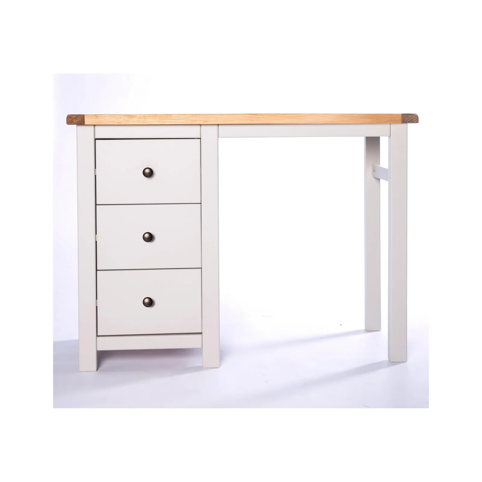 Cabinet Bits Argenta 3 Drawer Desk - Dressing Table Brass Knob in Light Grey
