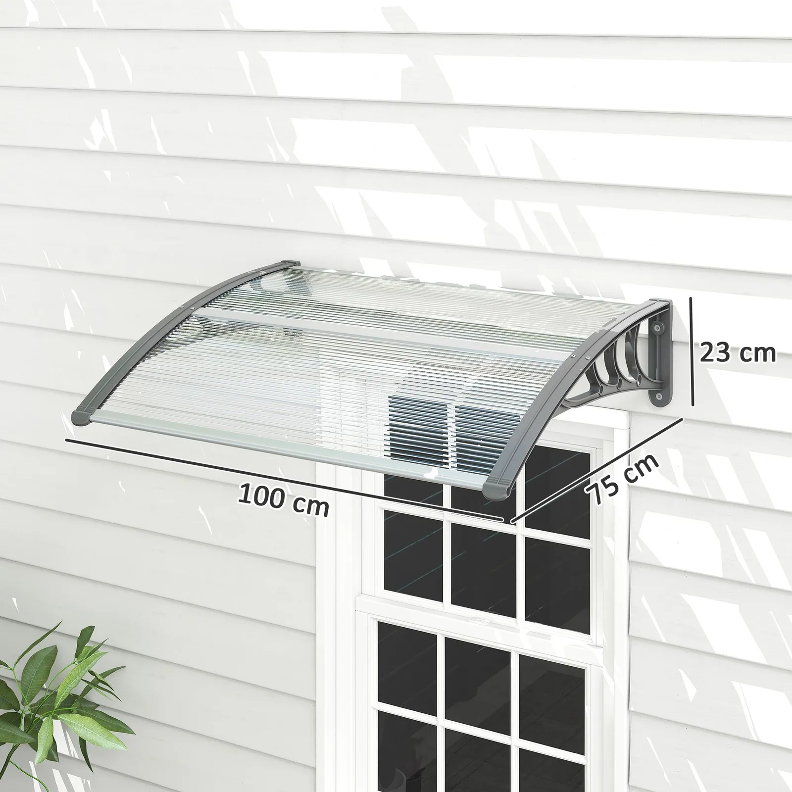 OUTSUNNY Door Canopy Awning Outdoor Window Rain Shelter for Door 100 x 75cm in Clear 3