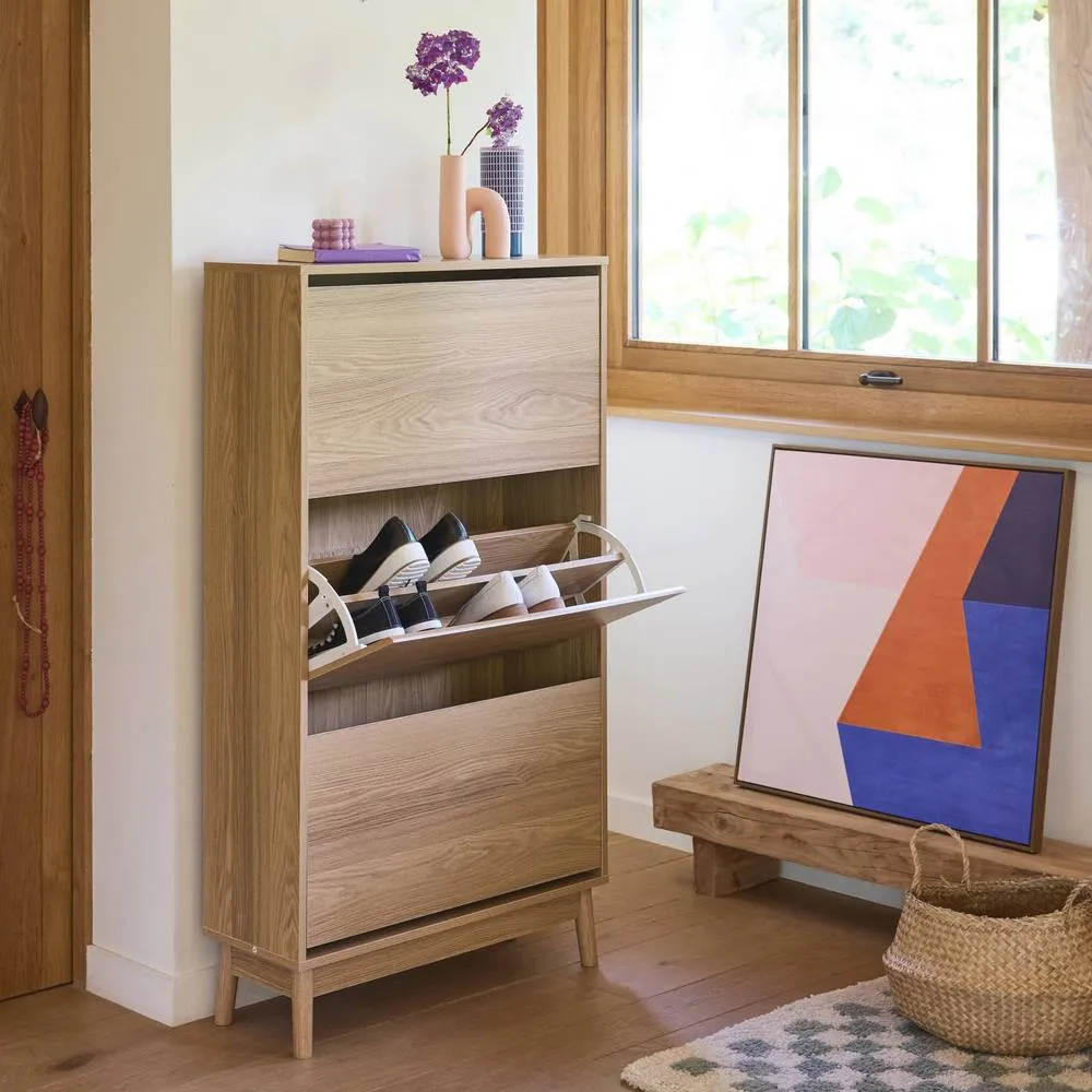 sweeek Scandi-style shoe cabinet with wood effct in Beige 4