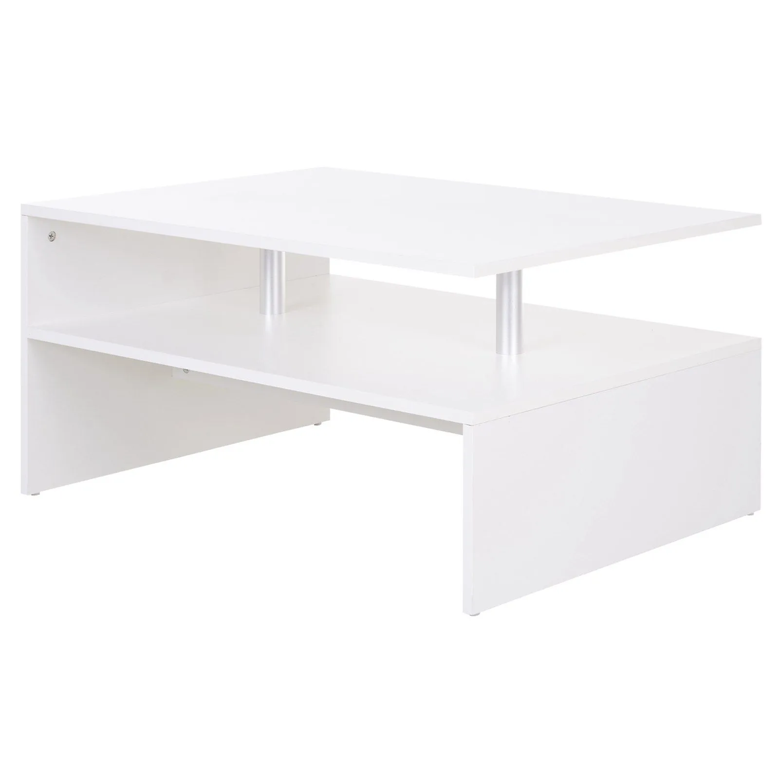 HOMCOM 2 Tier Coffee Table End/Side Table Modern Design Open Shelf in White 2