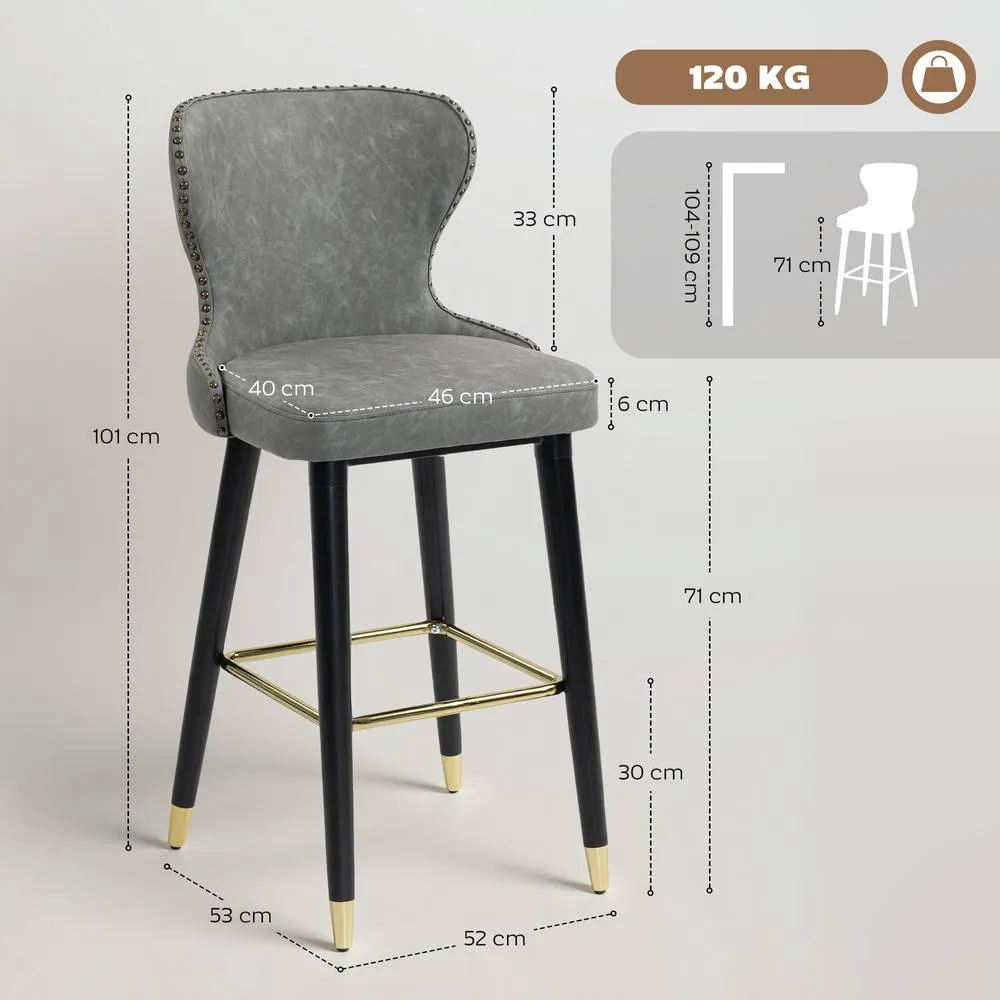 HOMCOM Bar Stools Set of 2, Dining Stools with Backrest, Footrest in Grey 3