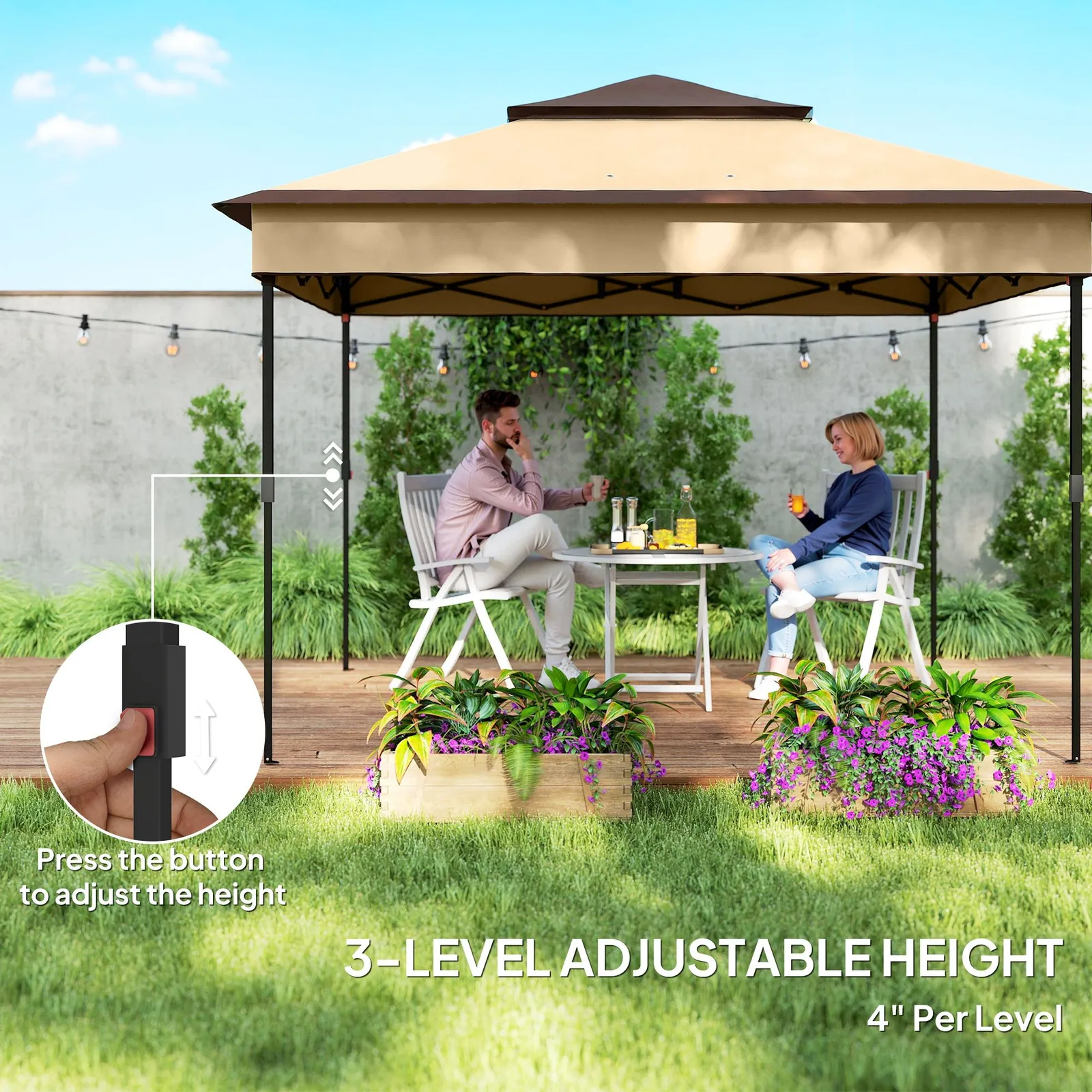 OUTSUNNY 3 x 3(m) Pop Up Gazebo Tent with Netting, Height Adjustable 5