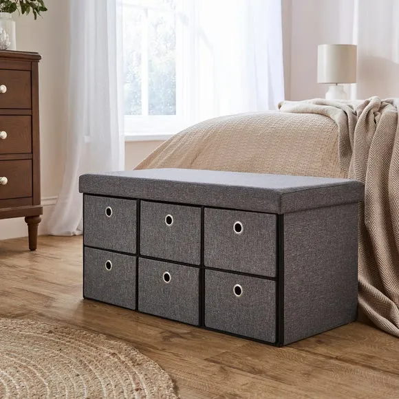 6 Drawer Faux Linen Foldable Ottoman 1