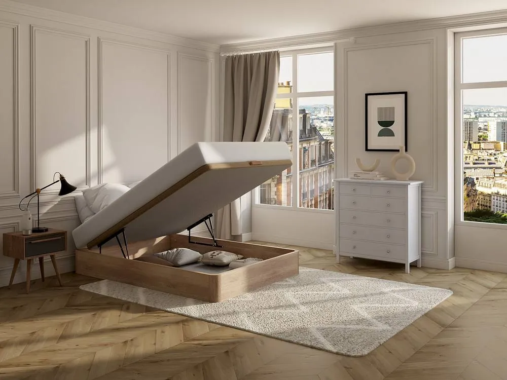 Vente-unique Ottoman Bed Frame - 140 X 190 Cm - Light Natural - HESTIA By YSMÉE in Light Oak