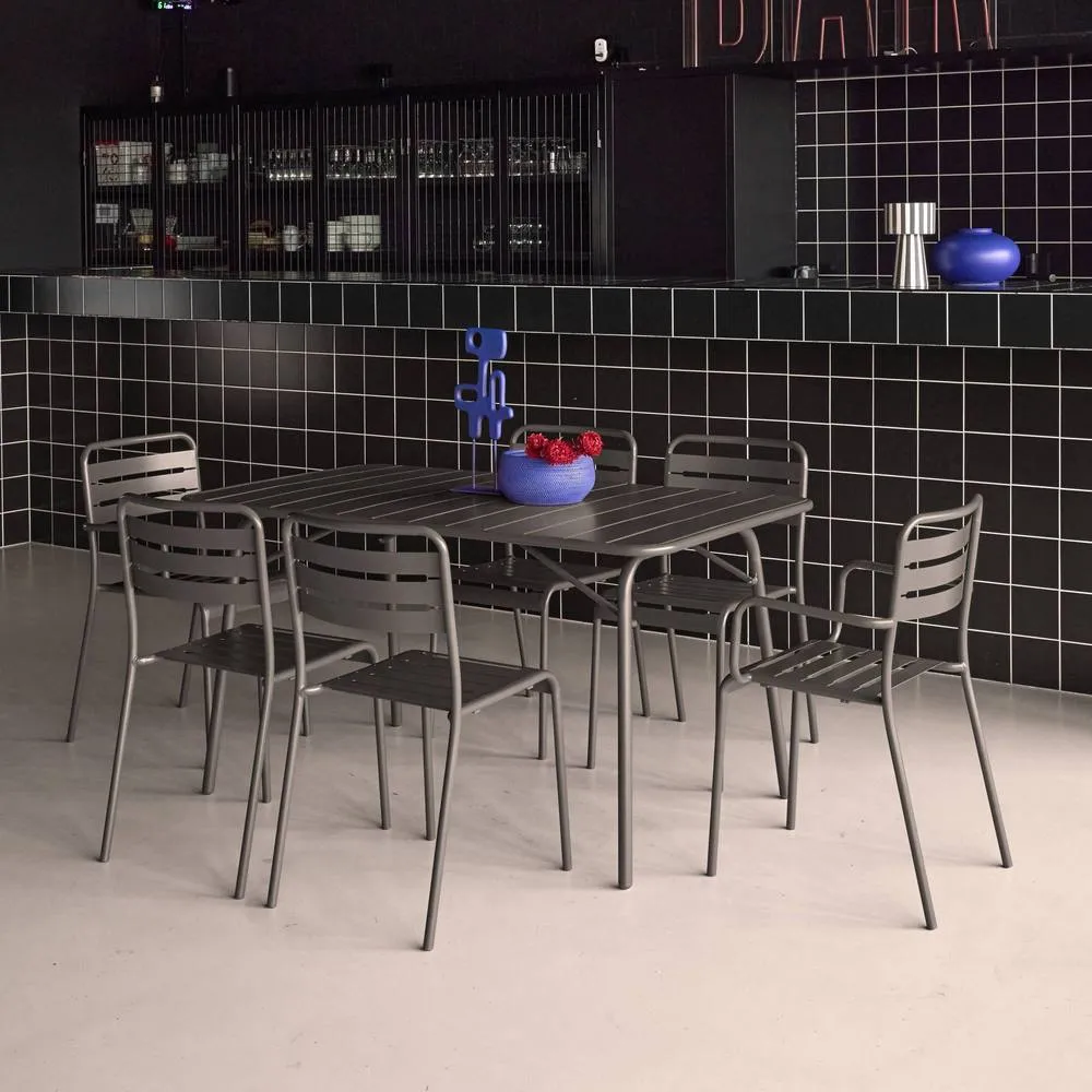 sweeek 6-seater metal garden table set with 6 chairs in Dark Grey 4