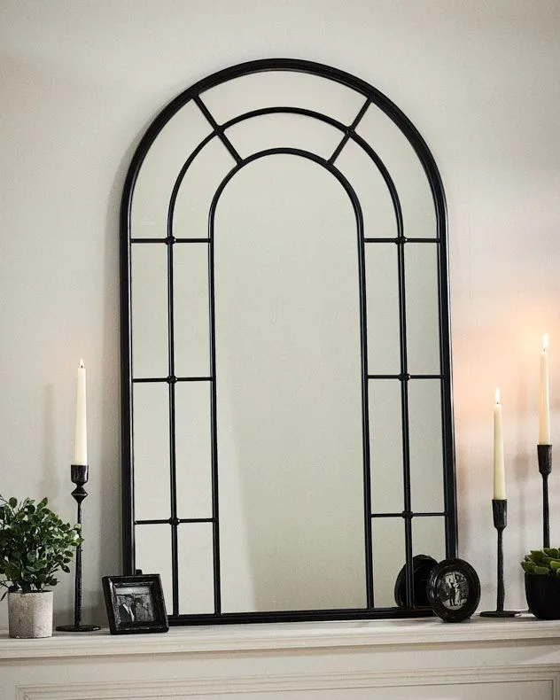 Dibor Classic Black Tall Rounded Decorative Indoor Bedroom, Bathroom, Hallway, Arch Mirror H107cm x 65cm