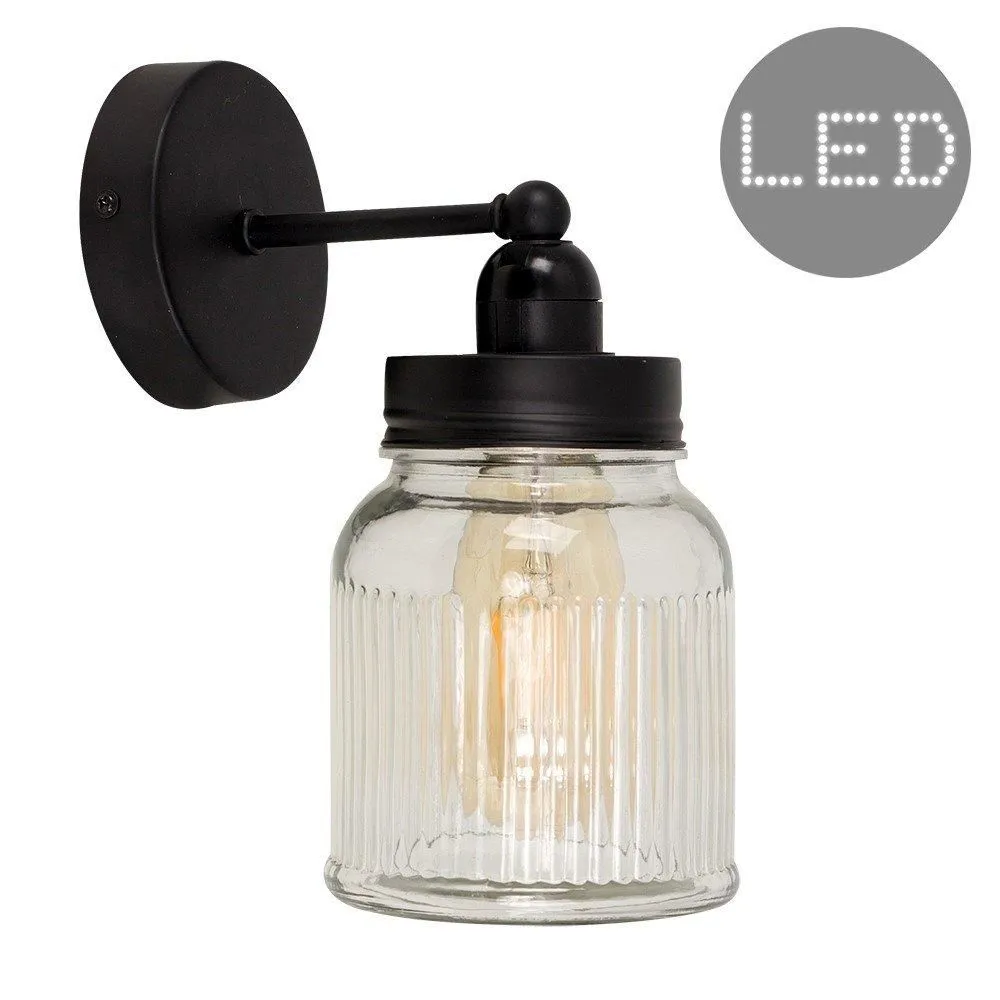 ValueLights Cambourne Ribbed Black Indoor Wall Lantern with 4w LED Bulb
