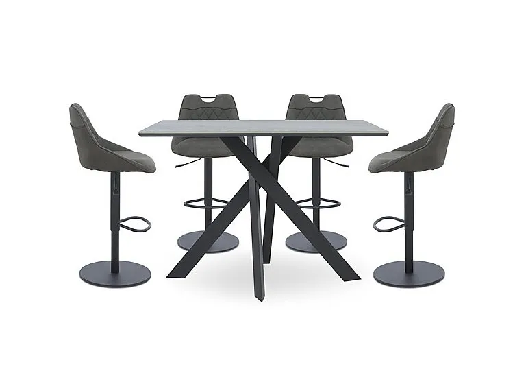 Warrior Grey Table and 4 Swivel Bar Stools - Grey