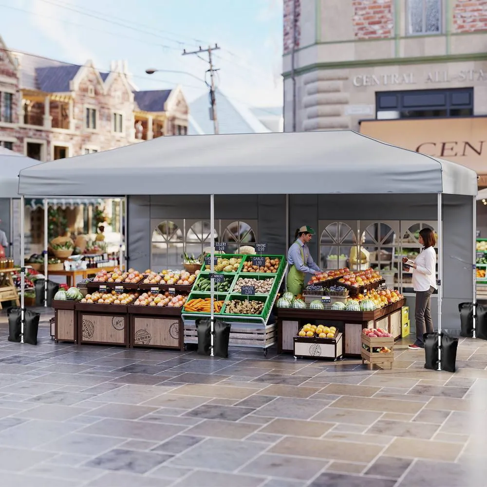 Costway 300 X 600cm Pop up Canopy Tent Patio Sunshade Shelter w/ 6 Sidewalls in Grey