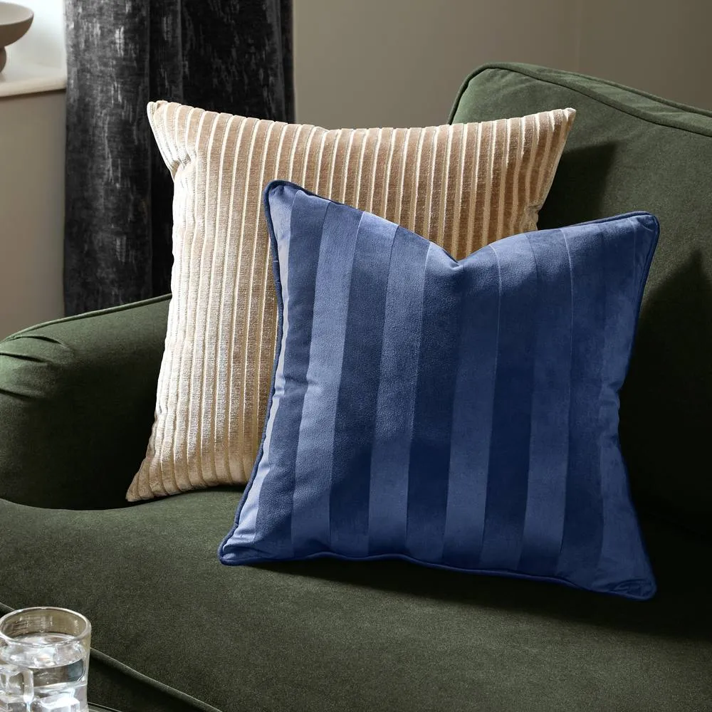 Paoletti Regency Stripe Velvet Cushion in Midnight 1