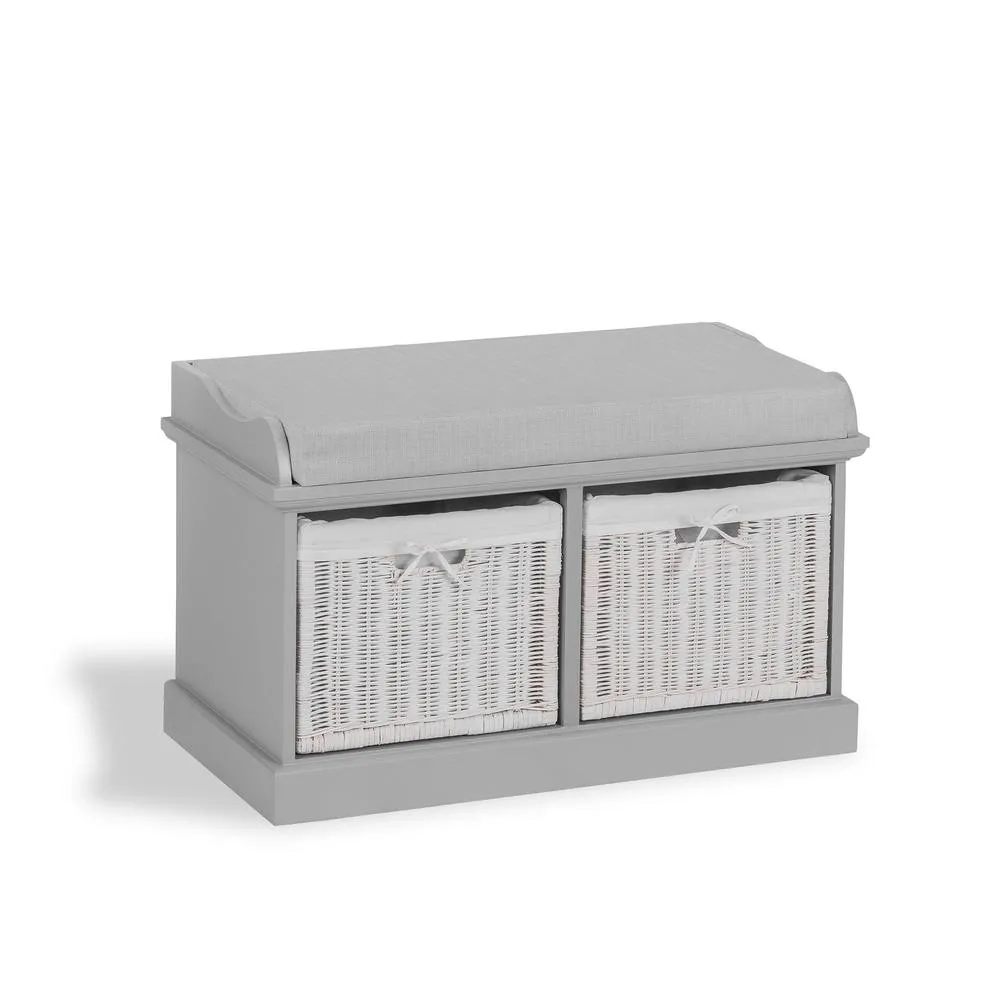 Statement Furniture Tetbury 2 White Wicker Basket & Grey Cushion Hallway Set in Light Grey 5