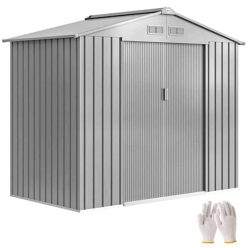 OUTSUNNY 7 x 4ft Garden Shed Storage w/ Foundation Kit, Vents, Light Grey 2