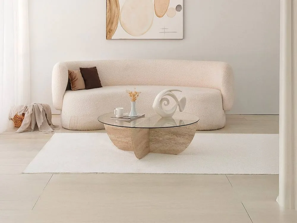 Vente-unique Tempered Glass Coffee Table - Travertine Effect & Clear - AYSUN 6