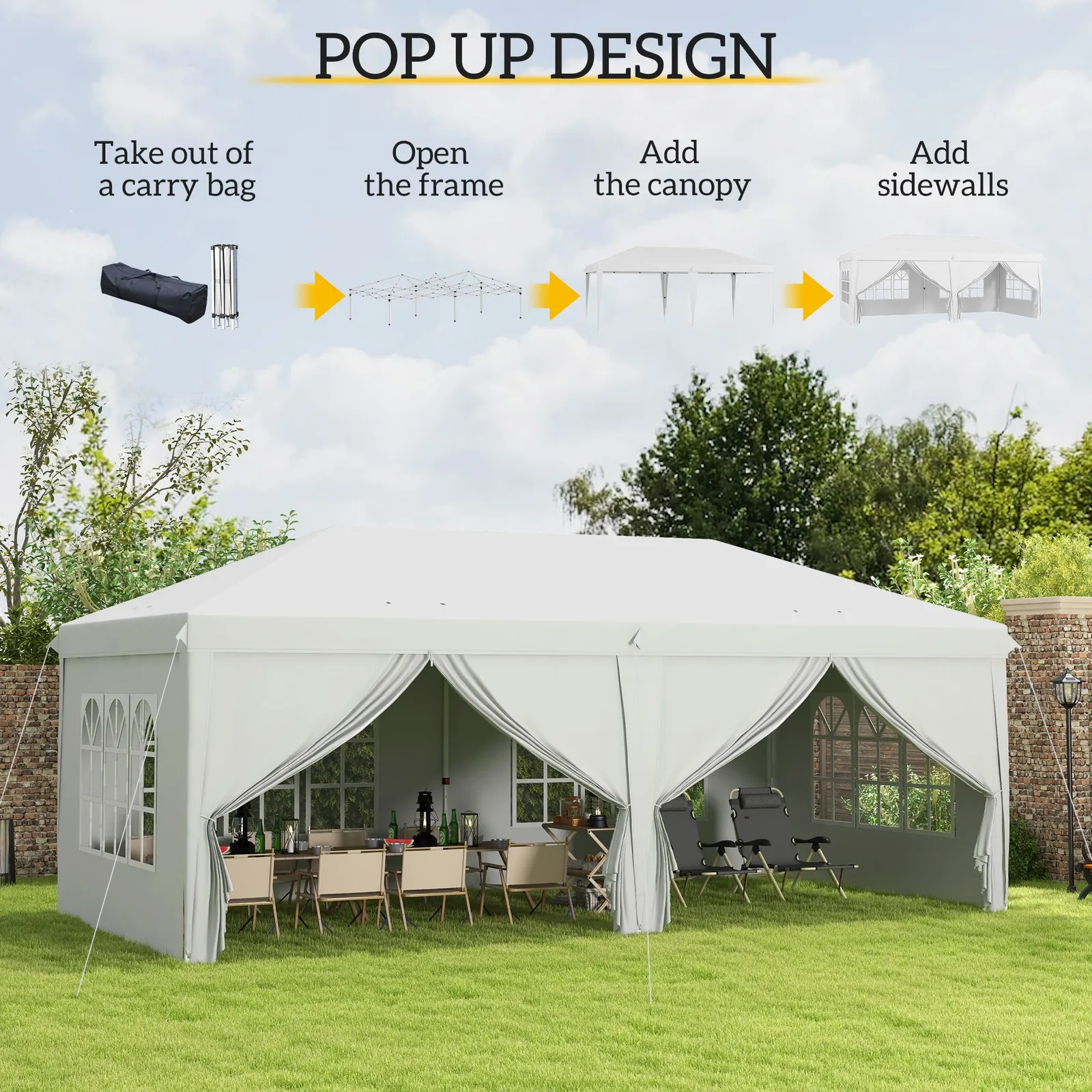OUTSUNNY 3 x 6 m Pop Up Gazebo with Sides & Windows in White 4