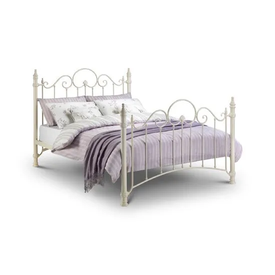 Floren Metal King Size Bed In Stone White Finish