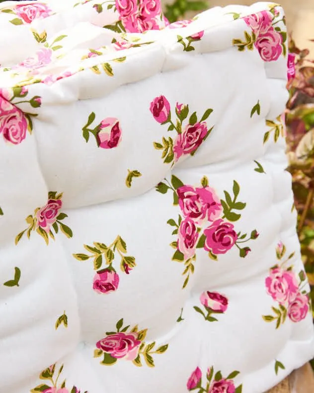 Dibor Set of 2 Vintage Pink Floral Print Indoor Outdoor Chair Seat Pad Garden Furniture Box Cushions L40cm x W40cm 4