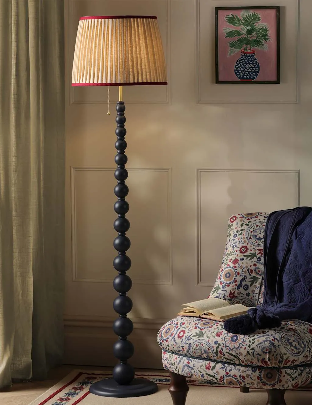 Joules Home Lighting Harewood Wood Bobbin Floor Lamp Cream Mix