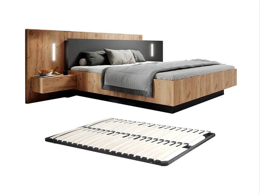 Vente-unique Bed With Bedside Tables 160 X 200 Cm - 2 Drawers - With LED Lighting in Grey 6