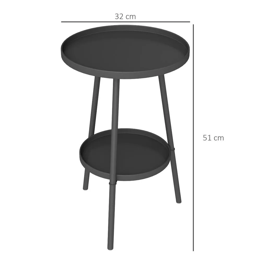 OUTSUNNY Round Garden Table, 2-Tier Metal Patio Table Coffee Table, Black 3