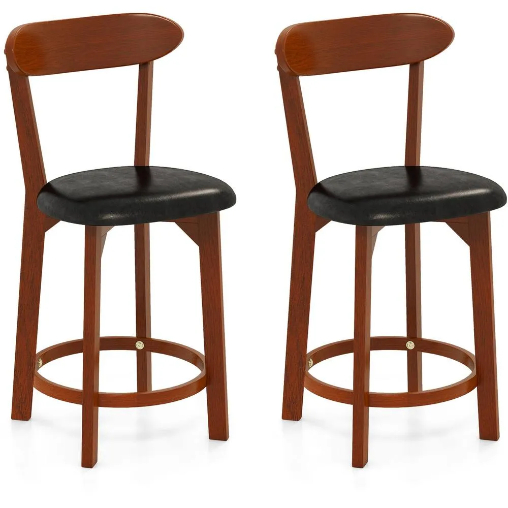 Costway Bar Stool Set of 2 60cm Barstools w/ Curved Backrest-Walnut in Brown 4