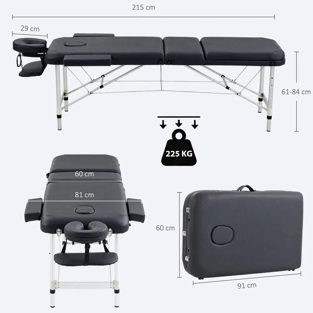 HOMCOM Portable Massage Table Beauty Therapy Sofa Bed Spa Aluminium Black 3